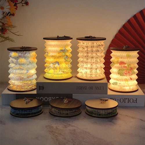 Faltbare Laternen-Nachtlampe, Aus Papier Und Walnuss