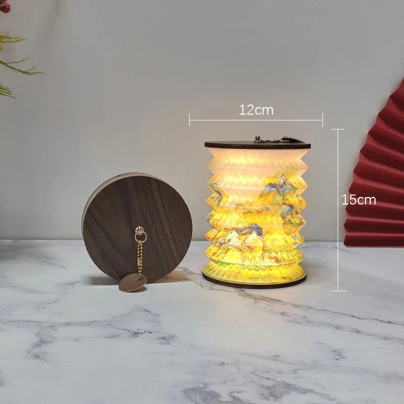 Faltbare Laternen-Nachtlampe, Aus Papier Und Walnuss