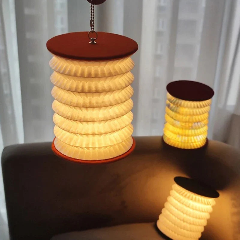 Faltbare Laternen-Nachtlampe, Aus Papier Und Walnuss