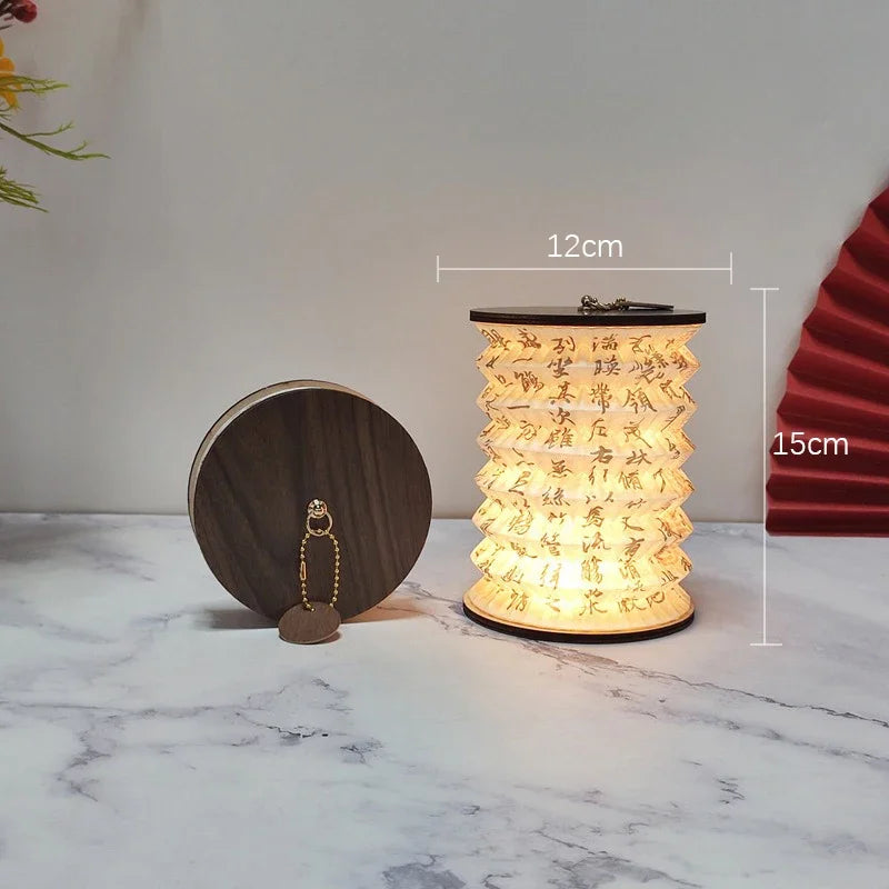 Faltbare Laternen-Nachtlampe, Aus Papier Und Walnuss