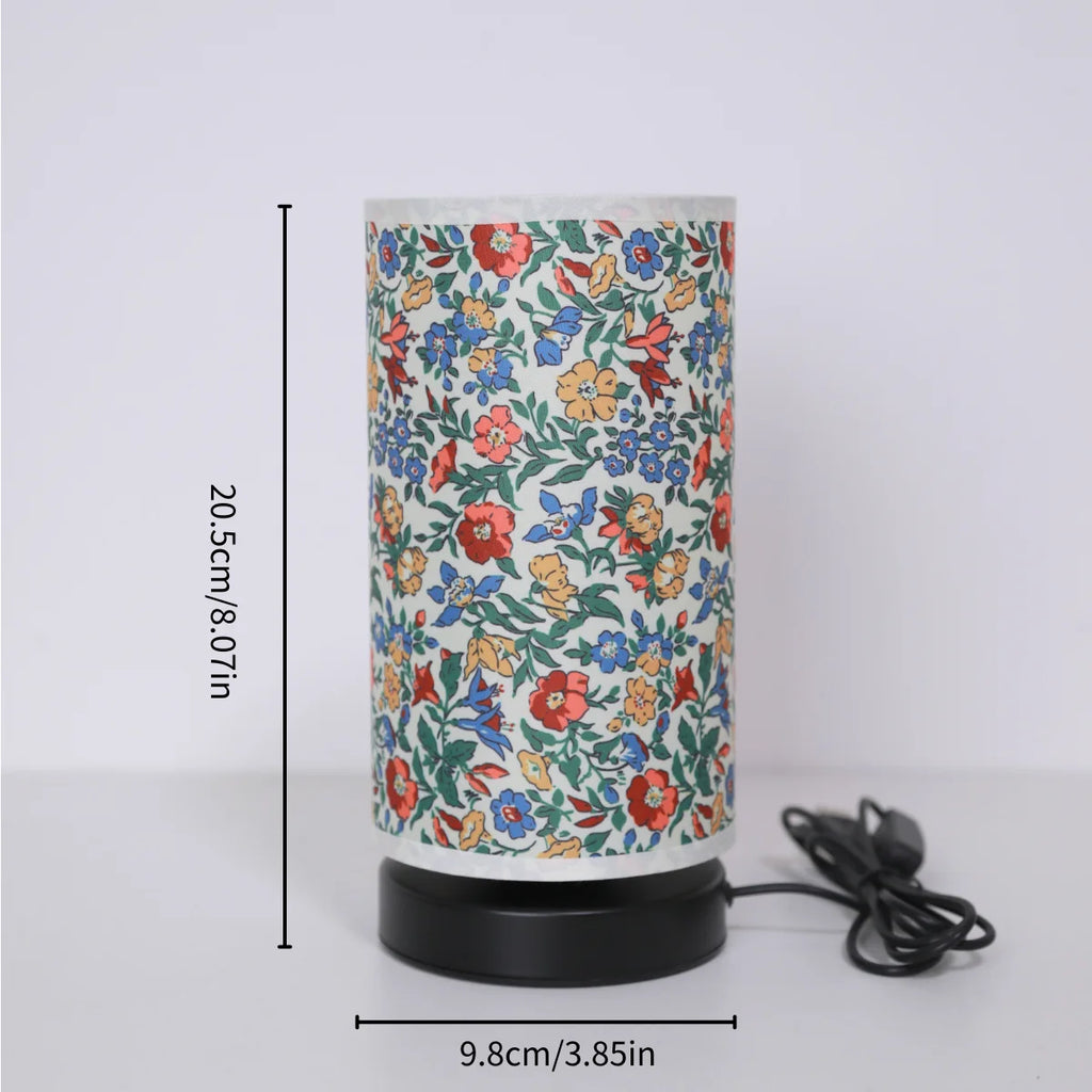 Zylindrische Tischlampe Aus Leinen, Vintage-Blumen-Nachtlicht